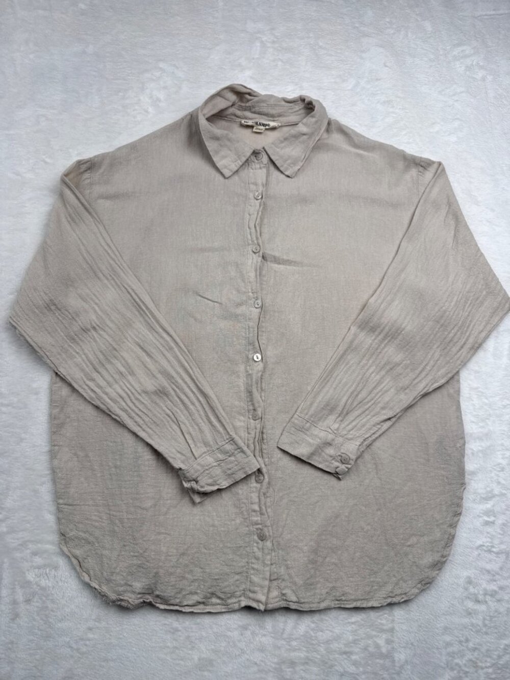 Blanknyc Womens Beige Linen-Blend Long Sleeve Button-Up Shirt Small